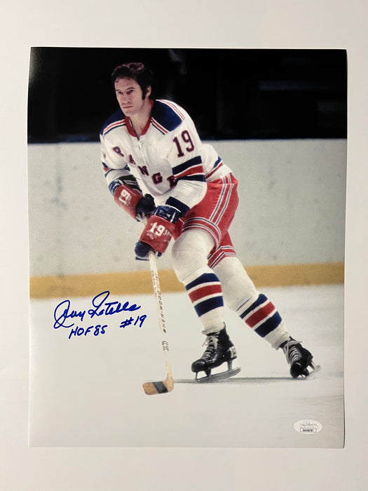 Jean Ratelle Autographed NY Rangers 11x14 Photo with HOF 85 Inscr (JSA)