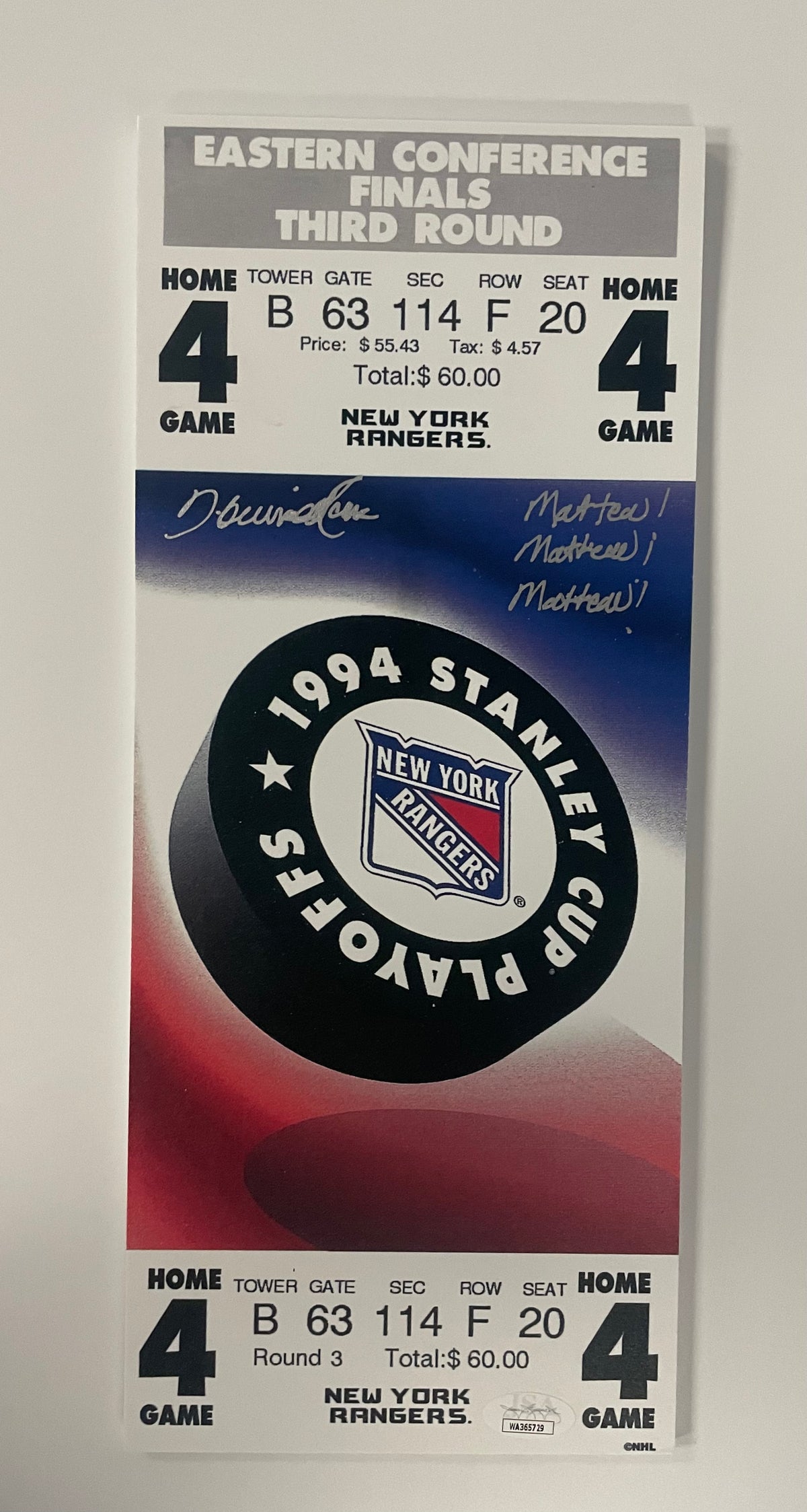 Howie Rose Autographed NY Rangers ECF Game 7 Mini Mega Ticket with Ins ...