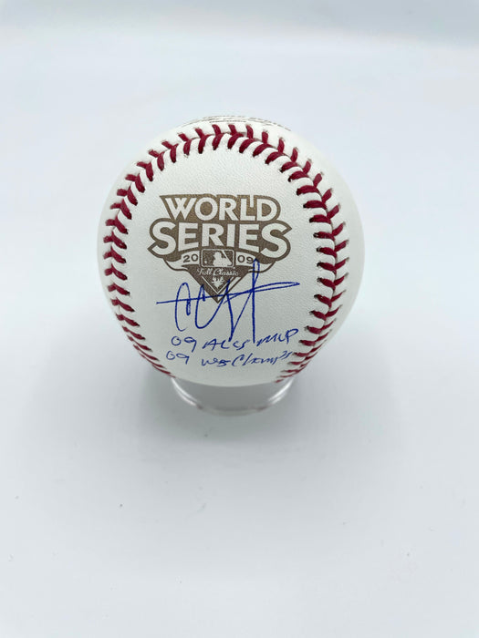 CC Sabathia Autographed 2009 World Series Logo Baseball with Multi Inscriptions (Fanatics)