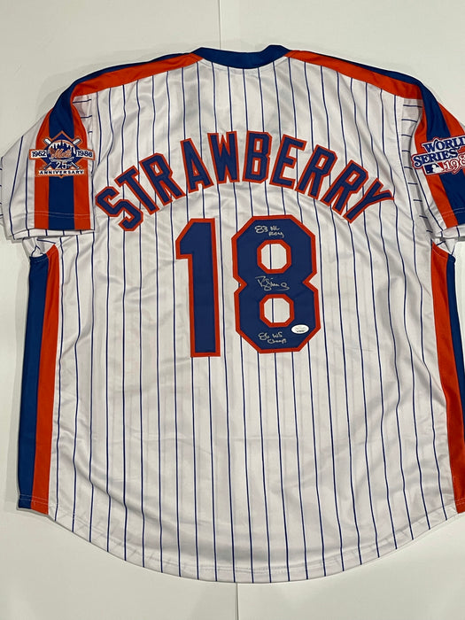 Darryl Strawberry Autographed CUSTOM NY Mets Jersey w/ 2 Inscriptions (JSA)