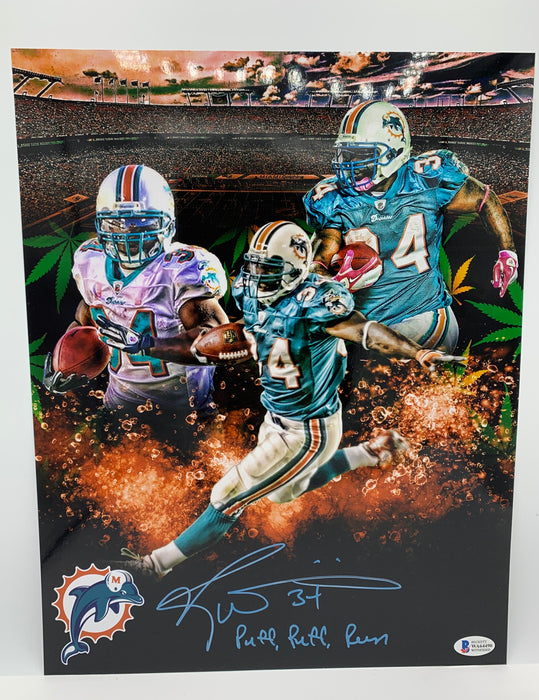 Ricky Williams Autographed 11x14 Custom Graphic Collage Photo with Puff, Puff, Run Inscription (Beckett)