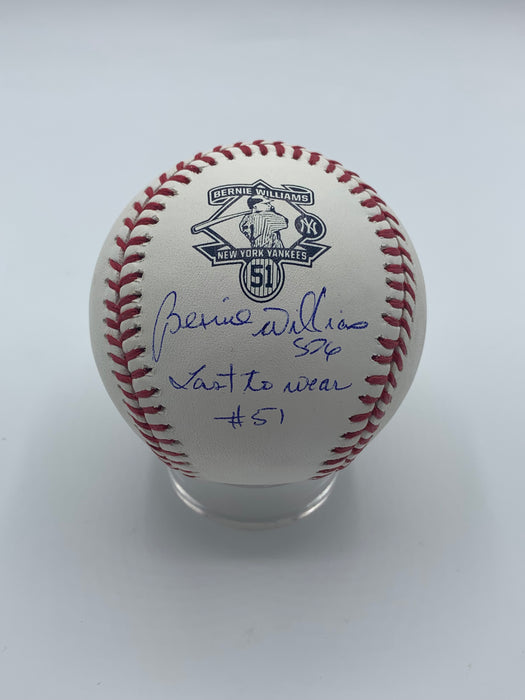 Bernie Williams Autographed Retirement Logo Baseball with Inscription (Beckett)