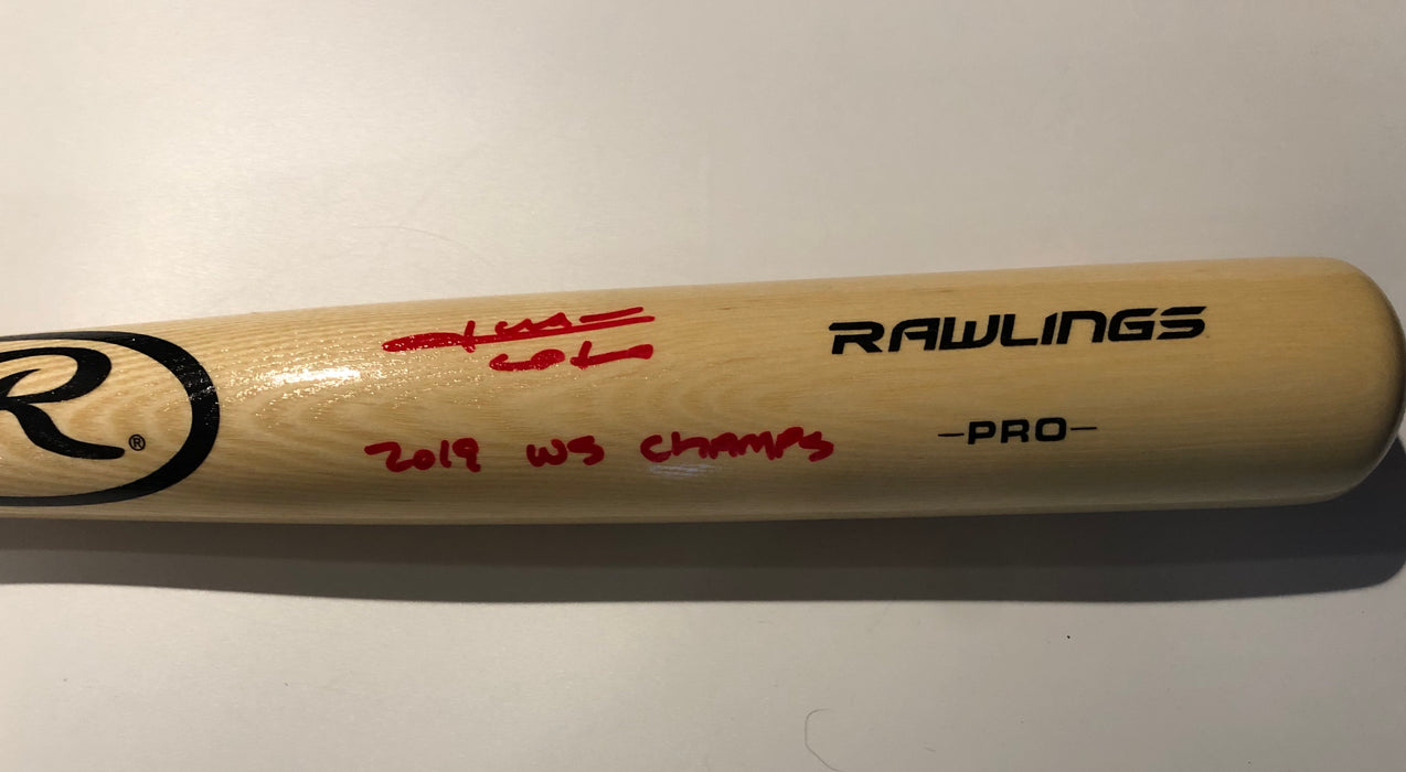Juan Soto Autographed Rawlings Pro Model Bat with 2019 WS Champs Inscription (Beckett)