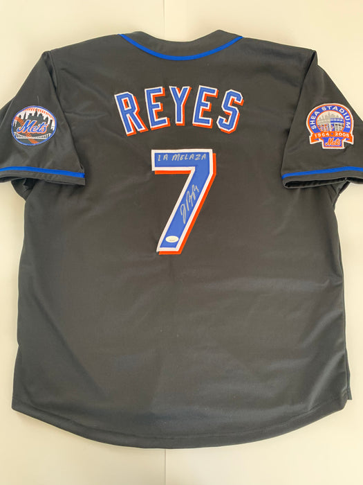 Jose Reyes Autographed NY Mets Black CUSTOM Jersey with La Melaza Inscription (JSA)