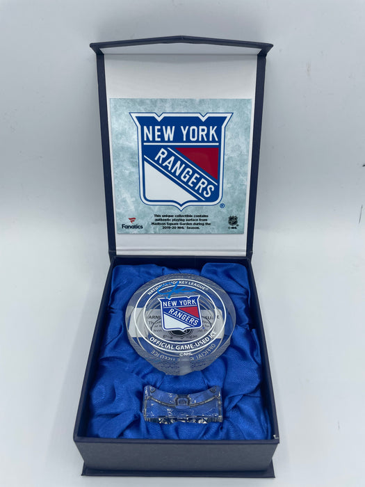 Chris Kreider Autographed NY Ranger Crystal Puck-Filled with MSG Ice from 2019-20 (JSA)