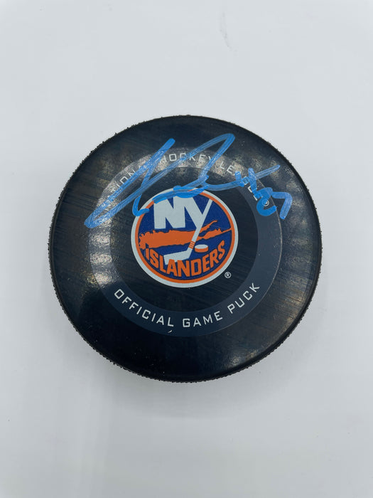 Anders Lee Autographed NY Islanders Game Model Puck in Blue Ink (Beckett)