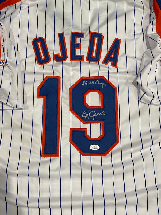 Bobby Ojeda Autographed Custom NY Mets Jersey with 86 WS Champs Inscr (JSA)