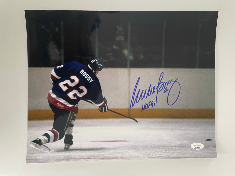 FRAMED Mike Bossy Autographed NY Islanders 11x14 Photo with HOF 91 Inscription (JSA)