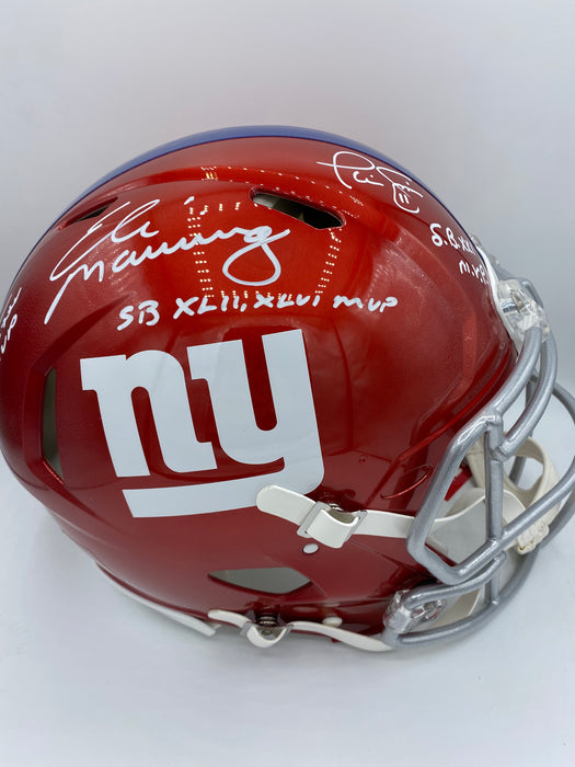 Eli Manning, Phil Simms & Ottis Anderson Triple Autographed Full Size Flash Authentic NY Giants Helmet with Multi Inscriptions (Fanatics/Beckett)