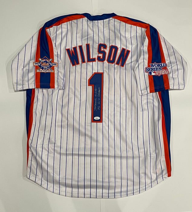 Mookie Wilson Autographed CUSTOM NY Mets Jersey w/ 86 WS Champs Inscription (JSA)