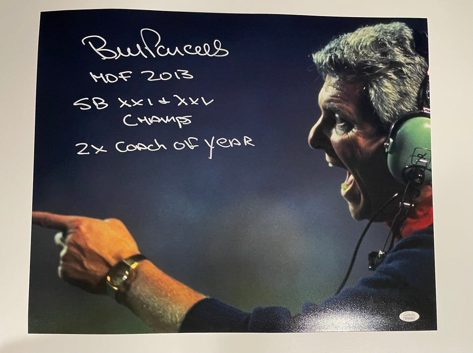 Bill Parcells Autographed Close Up Coaching 16x20 Photo with Multiple Inscriptions (JSA)