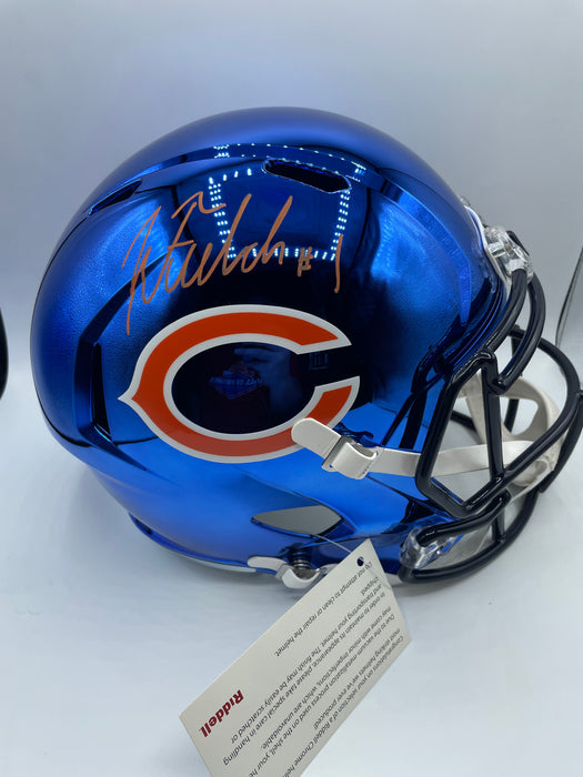 Justin Fields Autographed Chicago Bears Full Size CHROME Speed Replica Helmet (Beckett)