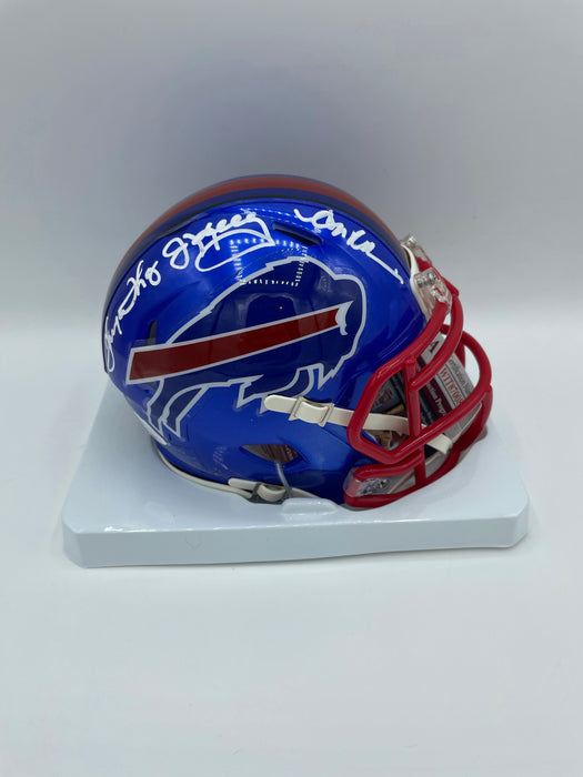 Buffalo Bills Triple Autographed Riddell Alternate Flash Mini Helmet (JSA)