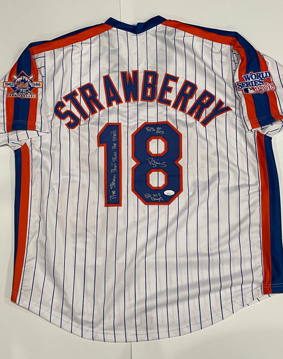 Darryl Strawberry Autographed CUSTOM NY Mets Jersey w/ Multi Inscriptions (JSA)