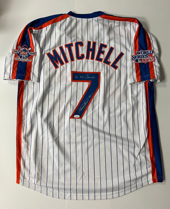 Kevin Mitchell Autographed Custom NY Mets Jersey with 86 WS Champs Inscr (JSA)