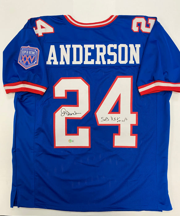 Ottis Anderson Autographed NY Giants CUSTOM Blue Home Jersey with Patch & SB XXV MVP Inscription (Beckett)