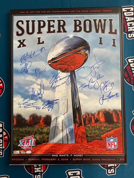 Multi Signed NY Giants Super Bowl XLII 30x22 Program Canvas (JSA/Beckett/Fanatics)