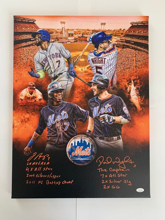 David Wright & Jose Reyes Dual Autographed 18x24 Custom Graphic Canvas with Multi Inscriptions (JSA)