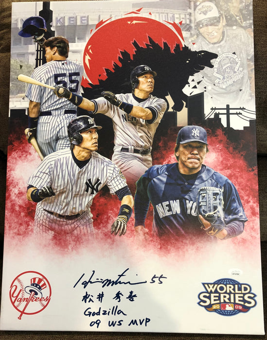 Hideki Matsui Autographed 18x24 Custom Graphic Collage Wrapped Canvas w/ Multi Insc (JSA)
