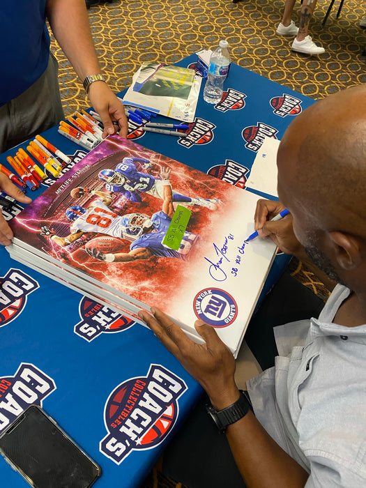 Amani Toomer Autographed 16x20 Custom Graphic Wrapped Canvas with SB XLII Champs Inscription (JSA)