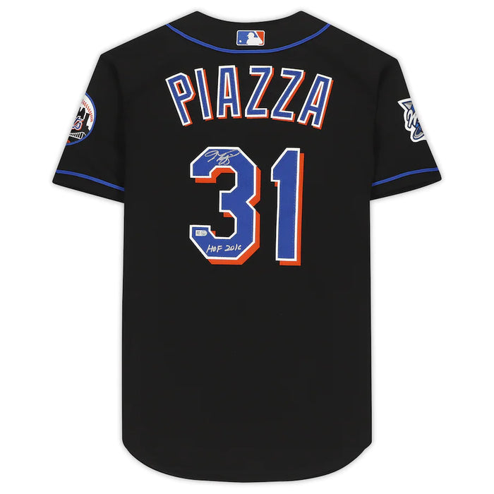 Mike Piazza Autographed Black Mitchell & Ness Mets Authentic Jersey with HOF 16 Inscription (MLB/Fanatics)