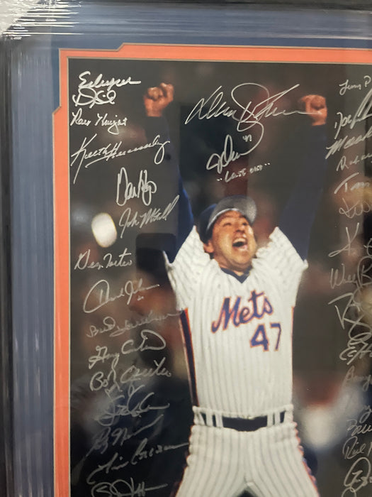 1986 NY Mets Team Signed FRAMED 16x20 Photo with 39 Signatures (JSA LETTER)