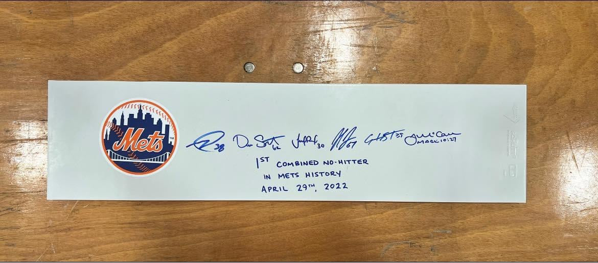 NY Mets Combined No Hitter 6 Signature  Autographed NYM Pitching Rubber w/ Mutli Inscriptions (JSA)