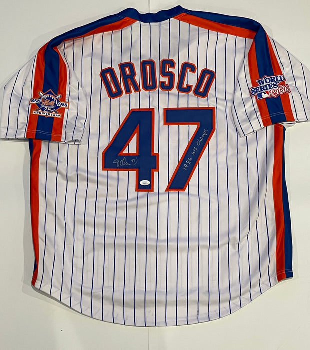 Jesse Orosco Autographed CUSTOM NY Mets Jersey w/ 1986 WS Champs Inscription (JSA)