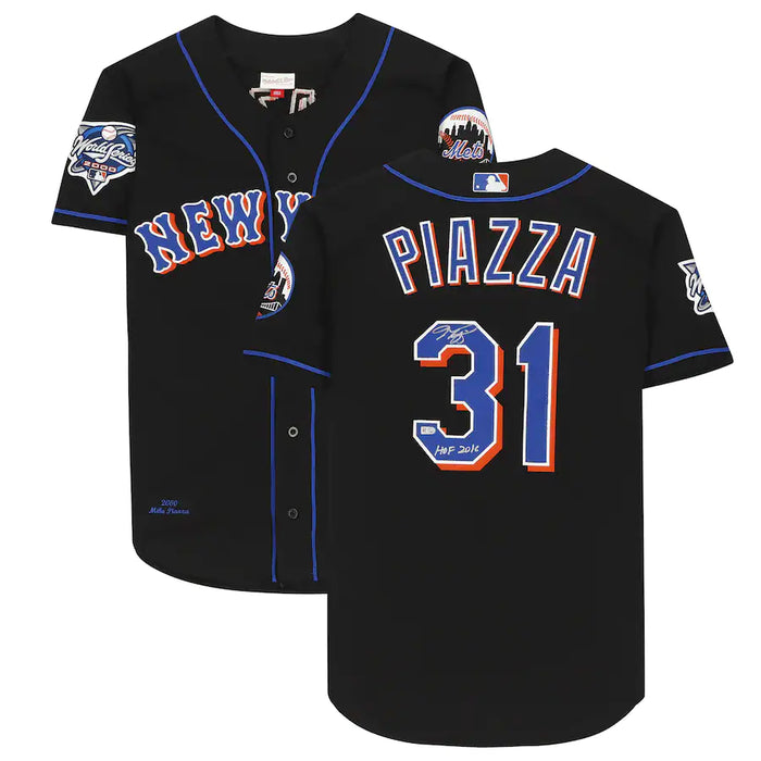 Mike Piazza Autographed Black Mitchell & Ness Mets Authentic Jersey with HOF 16 Inscription (MLB/Fanatics)