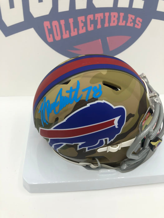Bruce Smith Autographed Camo Alternate Mini Helmet with Custom Graphic Visor (JSA)