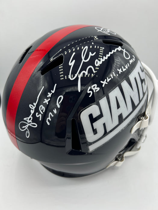 Eli Manning, Phil Simms & Ottis Anderson Triple Autographed Full Size Replica NY Giants Helmet with Multi Inscriptions (Fanatics/Beckett)