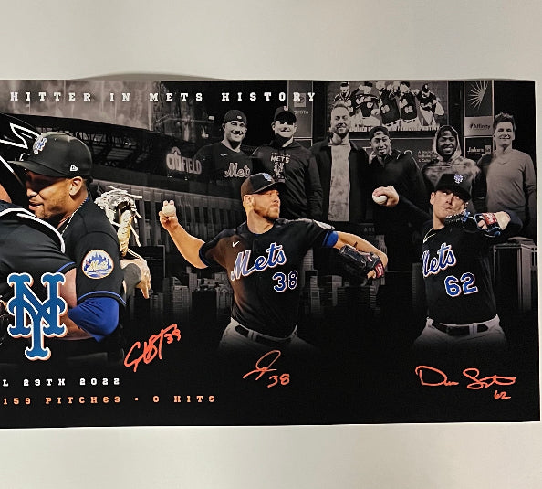 NY Mets Combined No Hitter 6 Autograph 36x12 Custom Edit Panoramic Photo (JSA)