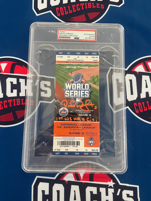 David Wright Autographed 2015 World Series Game 3 Stub with Inscription  (PSA SLABBED)