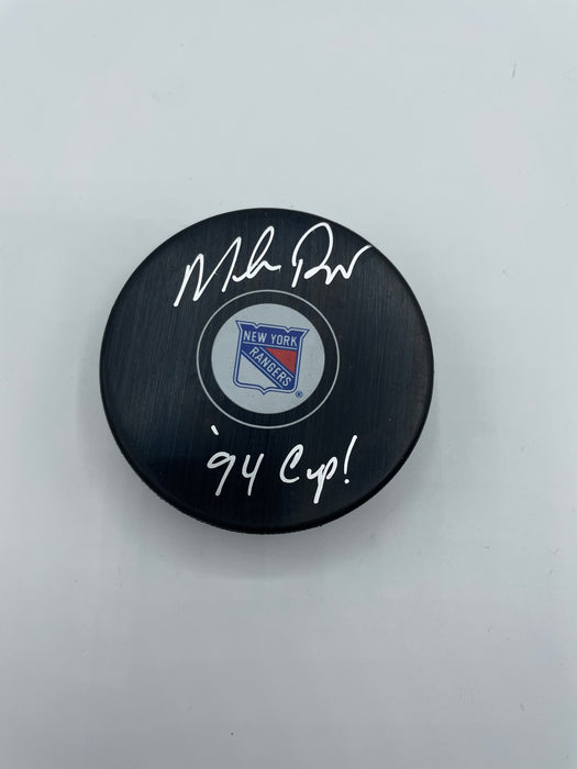 Mike Richter Autographed NY Rangers Puck with 94 Cup! Inscription (Beckett)