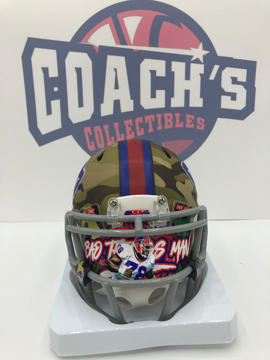 Bruce Smith Autographed Camo Alternate Mini Helmet with Custom Graphic — Coach's Collectibles