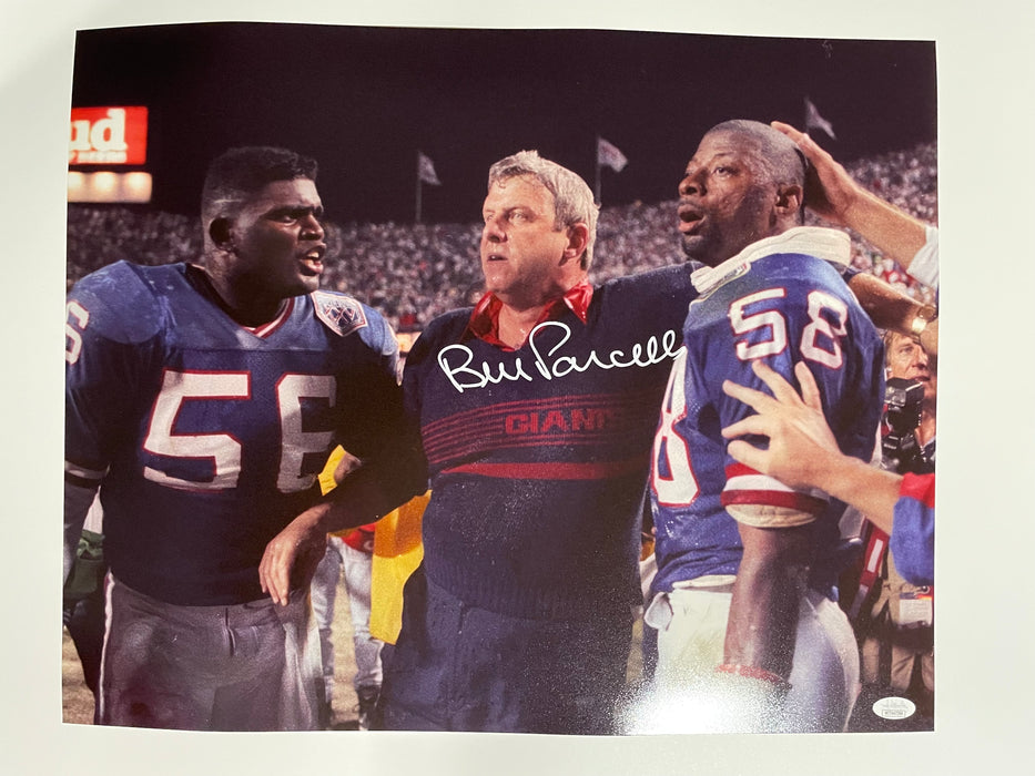 Bill Parcells Autographed 16x20 Photo with LT & Carl Banks (JSA)