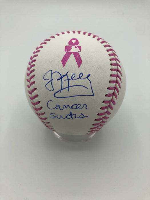 Jim Kelly Autographed Mother's Day Breast Cancer Awareness Baseball with Cancer Sucks Inscription (JSA)