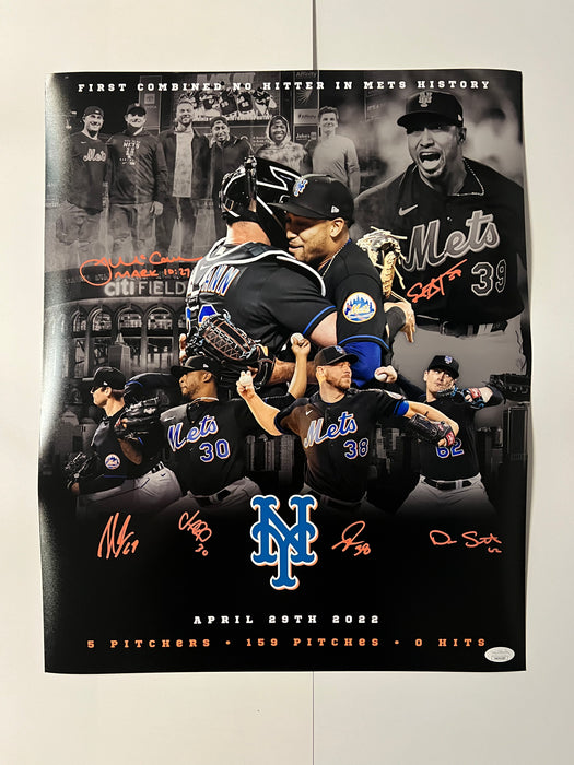 NY Mets Combined No Hitter 6 Autograph 16x20 Custom Edit Photo (JSA)