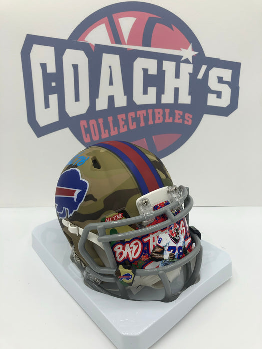 Bruce Smith Autographed Camo Alternate Mini Helmet with Custom Graphic — Coach's Collectibles