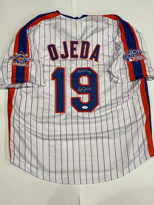 Bobby Ojeda Autographed Custom NY Mets Jersey with 86 WS Champs Inscr (JSA)