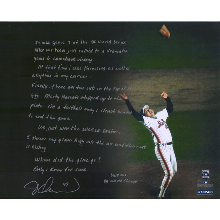 Jesse Orosco Autographed 16x20 Photo with Last Out Story Inscription (Steiner/MLB/Fanatics)