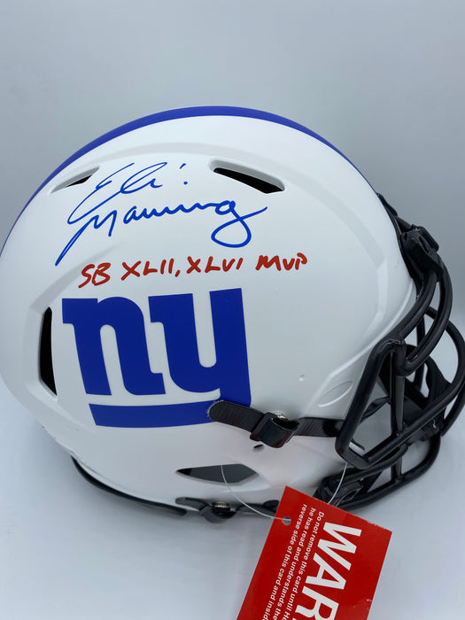Eli Manning Autographed NY Giants Lunar Authentic Helmet with SB XLII, XLVI MVP (Fanatics)