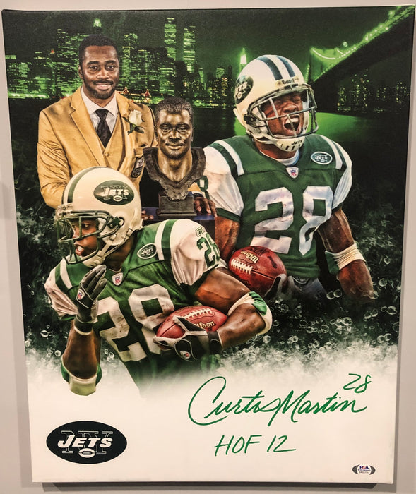 Curtis Martin Autographed 16x20 Custom Graphic Collage Wrapped Canvas with HOF 12 Inscription (PSA)
