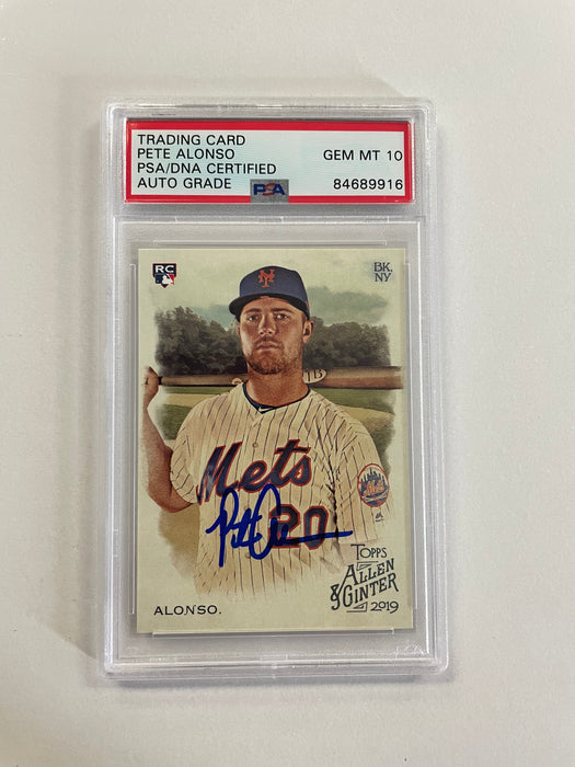 Pete Alonso Autographed 2019 Topps Allen & Ginter Rookie Slabbed Auto Grade 10 Card #204  (PSA)