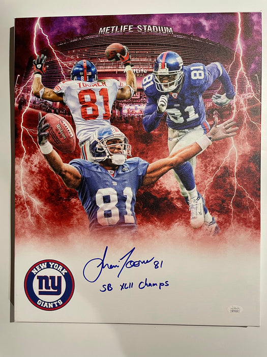 Amani Toomer Autographed 16x20 Custom Graphic Wrapped Canvas with SB XLII Champs Inscription (JSA)