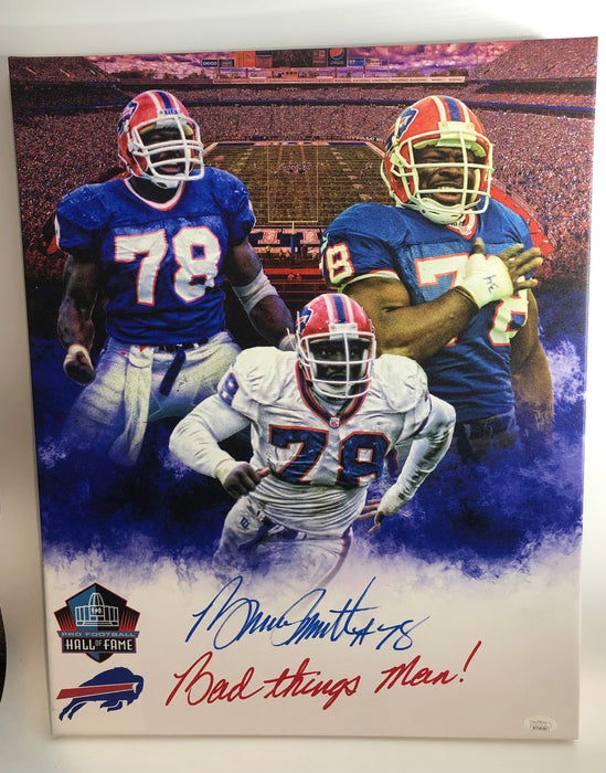 Bruce Smith Autographed 16x20 Custom Graphic Collage Wrapped Canvas with Bad Things Man Inscription (JSA)