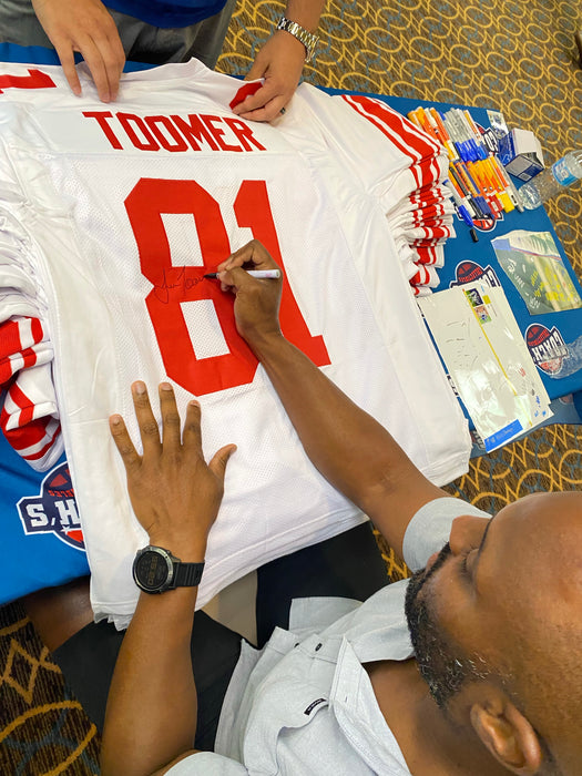 Amani Toomer Autographed NY Giants CUSTOM White Road Jersey with SB XLII Patch on Sleeve (JSA)