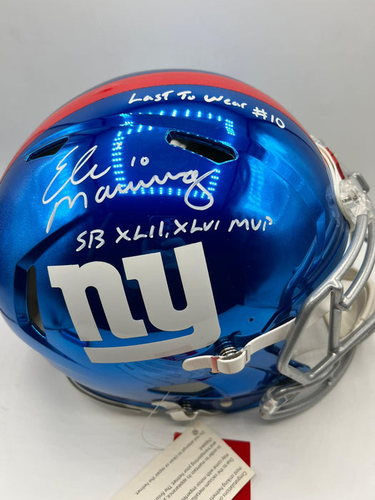 Eli Manning Autographed NY Giants Full Size Chrome Authentic w/ Multi Inscriptions (Fanatics)