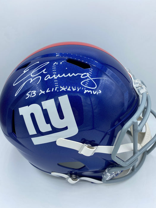 Eli Manning Autographed New York Giants Speed Replica Helmet with SB MVPs Inscription (Fanatics)