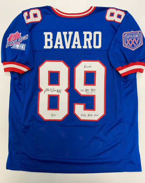 Mark Bavaro Autographed NY Giants CUSTOM Blue Home Jersey with Patches & Multi Inscriptions (Beckett)